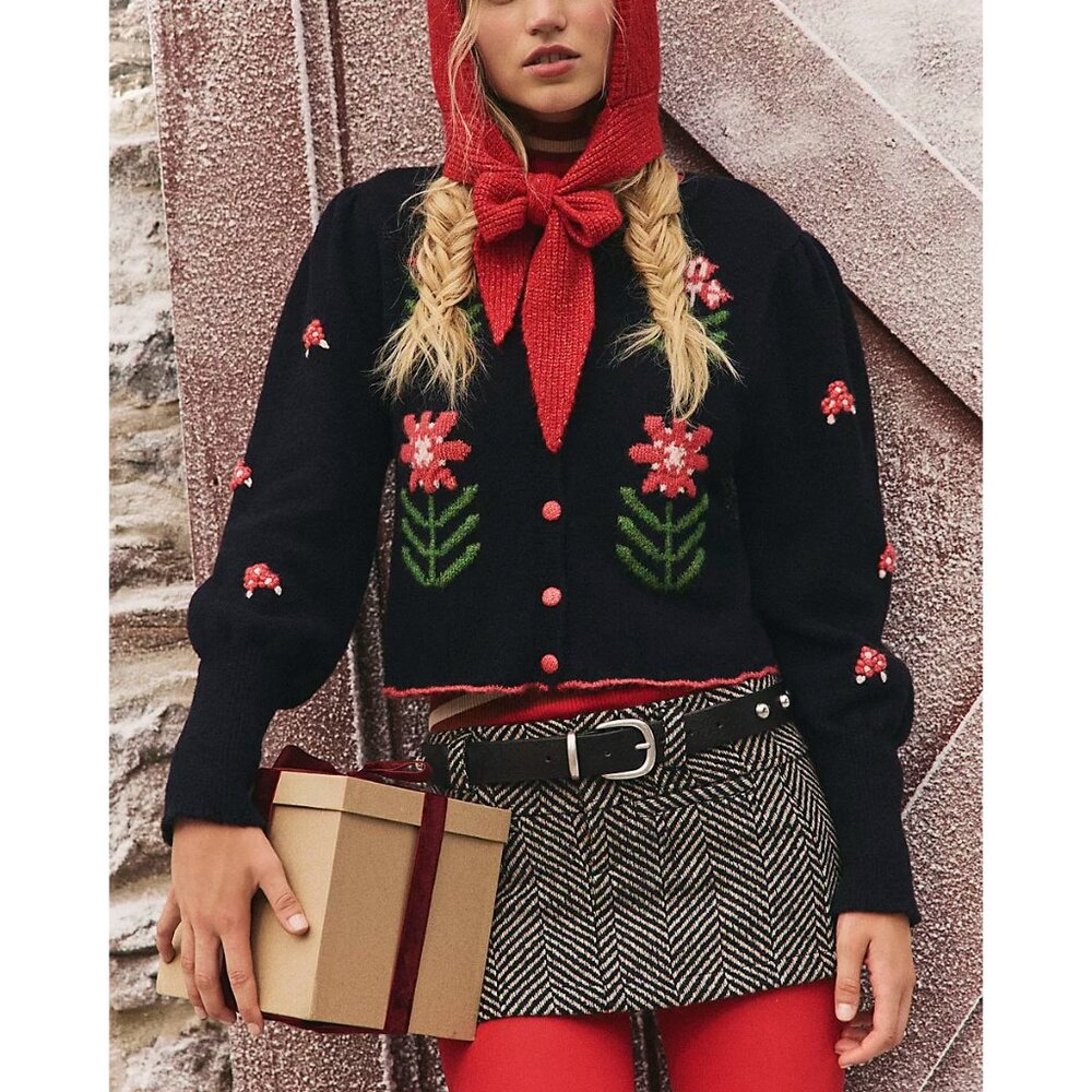 Free People Nonna Knit Cardi Midnight Bloom Combo Size Large NWT